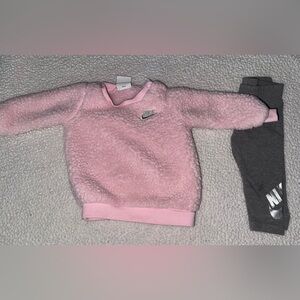 Nike Pink Sherpa Pullover and Gray Leggings Set